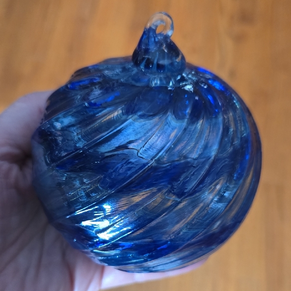 Hand Crafted Other - Hand Blown Glass 3.5" Blue Swirl Textured Christmas Tree Ornament
